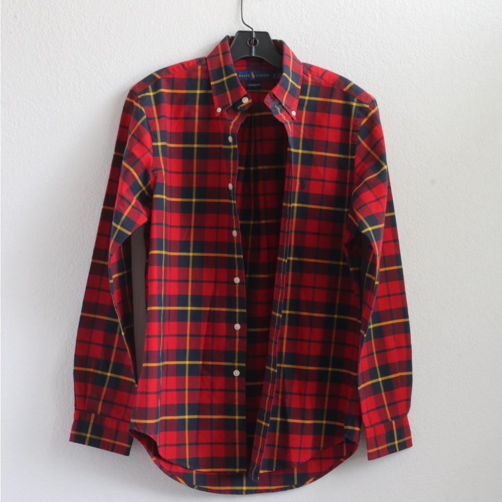 Ralph Lauren Red and Navy Plaid Button-Down Shirt